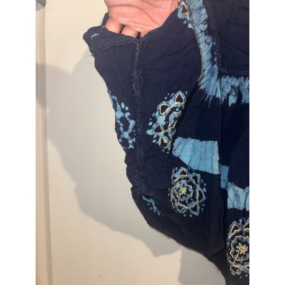Kirat Blue Batik Floral Embroidered Rayon Poncho Top One Size Boho Tie Dye READ - Picture 5 of 7
